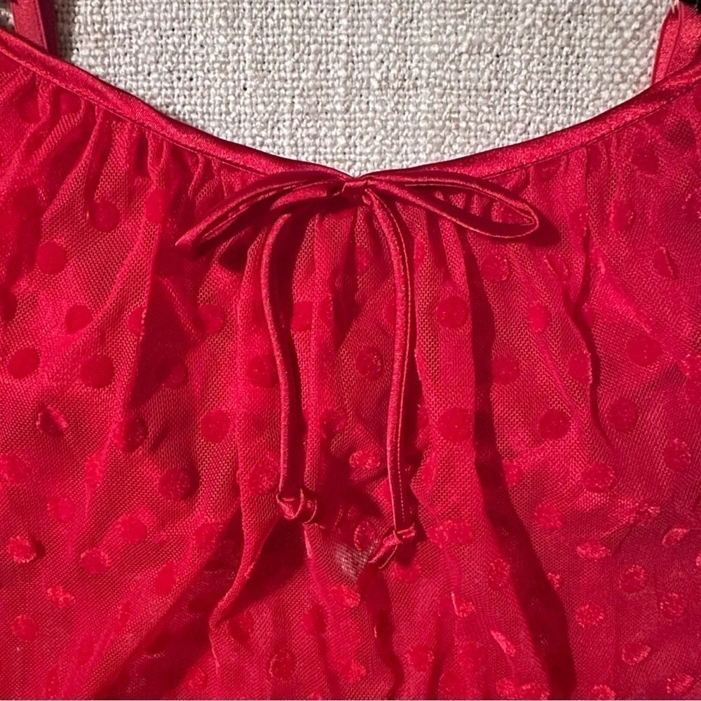 LINEA DONATELLA Entice Me Red Dot Semi Sheer Chemise Lace Bra Cami Women's M
